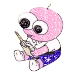 sparkly pim from smiling friends sitting with a notebook